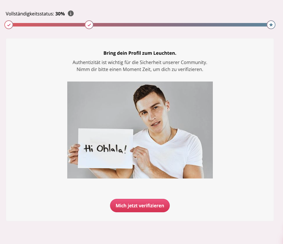 Ohlala Foto-Verifizierung per Selfie mit handschriftlichem Hi-Ohlala-Zettel